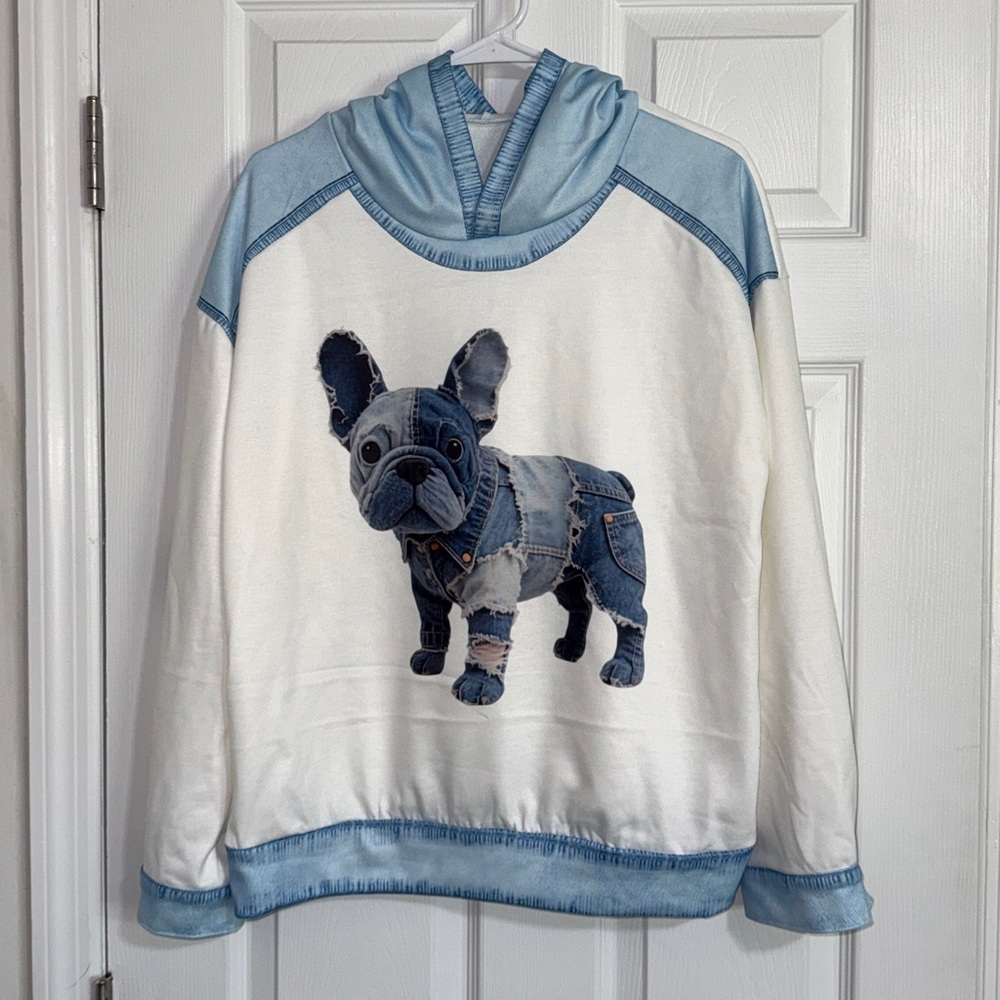 Blue and White Hoodie with French Bulldog “Frenchie” Print Brand New - Picture 6 of 9